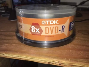 TDK DVD-R 25 Pack-4.7GB-120 Minutes- 2X Recordable DVD Disks New, Sealed - Picture 1 of 2