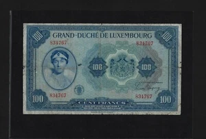 Luxembourg 100 FRANCS 1944 P-47 FINE NO PREFIX  - Picture 1 of 2