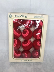 12 Vtg Pyramid Unbreakable Red Ball Christmas Ornaments Satin Sheen 2” - Picture 1 of 4