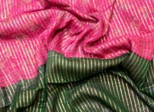 100% Pure Silk Saree Sari Vintage Recycled Printed Magenta Green Floral PSS13297