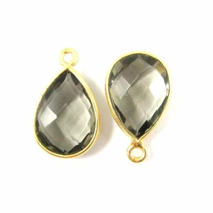 Bezel Gemstone Pendant-Vermeil- Smokey Quartz -Small Teardrop- 10x14mm (2pcs) - Picture 1 of 4