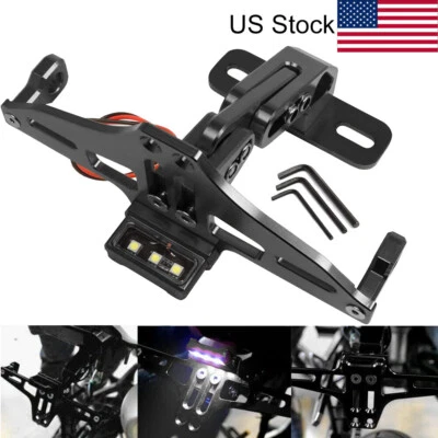 Motorcycle License Plate Holder Mount W/ LED Tail Light Fender Eliminator Kit - Image 1 of 4