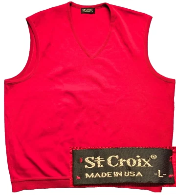 Suéter Chaleco Pullover Rojo De Colección 100% Lana Para Hombre Grande L St. Croix Hecho en EE. UU. Foto 1 de 4