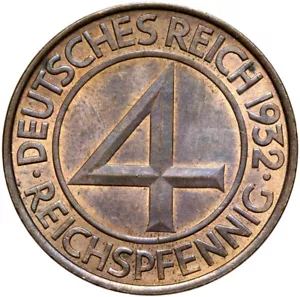 German Reich coin 4 Reichspfennig 1932 A Brüning thaler uncirculated UNC - Picture 1 of 2