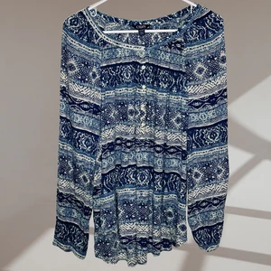 chaps boho patchwork azteken bauern bluse blau weiß xl - Bild 1 von 6