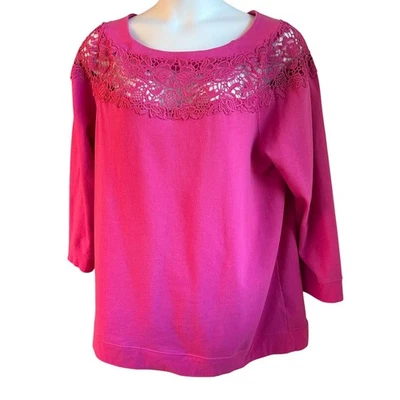 Roamans 女式运动衫尺寸 1X 蕾丝细节法国 Terry 运动休闲大码 — 第 1/4 张图片