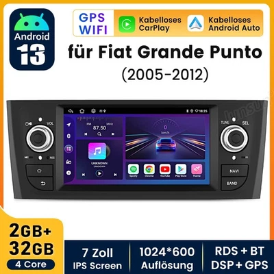7" Android 14 Autoradio Für Fiat Grande Punto 2007-2012 Linea Apple Carplay GPS - Bild 1 von 4