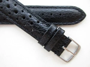 Black leather RALLY Perforated Sport 17 MM watch band strap - Picture 1 of 5