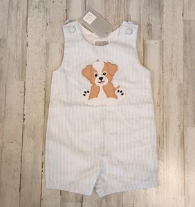Lil Cactus Shortalls Welpenapplikation Alter 12-16 Monate Strampler gestreift blau weiß NEU  - Bild 1 von 11