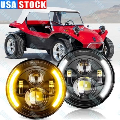 Par Para Volkswagen Dune Buggy 7" Faróis de LED Hi/Lo Feixe Halo DRL Sinal de Seta - Imagem 1 de 4