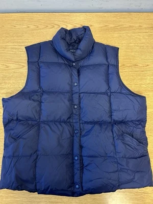 Новый без ценников Lands End черный пуховик жилет XL 18-20 женщин кнопка темно-синий стеганый - Изображение 1 из 4