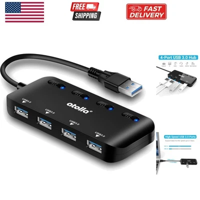 Divisor de concentrador USB 3.0 - Extensor USB 4 puertos USB concentrador de datos ultra delgado con Indiv... Foto 1 de 4