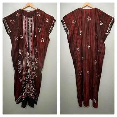 Belma New York One Size Dark Tribal Ethnic Print Batik Kaftan Robe Lounge MuuMuu - Image 1 of 4