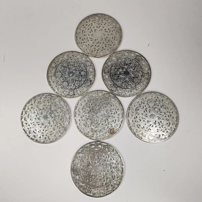 7 incrustaciones de vidrio vintage Webster de plata esterlina Art Nouveau con superposición floral de 3" Foto 1 de 4