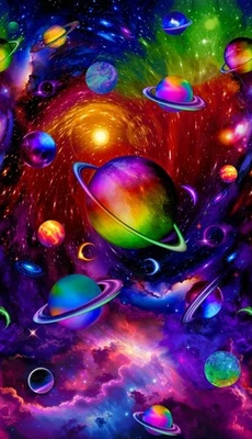 Galaxy by Timeless Treasures Rainbow Planets Cotton Quilt Fabric Panel 23" x 44" - Image 1 of 2
