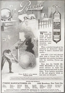 PYRENE EXTINGUISHER Dad Puts Out Fire Children Sleep Safe Vtg 1914 Art Print Ad - Picture 1 of 2