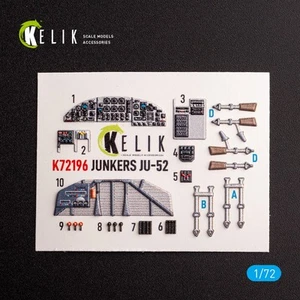1:72 Junkers Ju-52 - Calcomanías interiores 3D para kit Italeri KeliK K72196 - Imagen 1 de 12