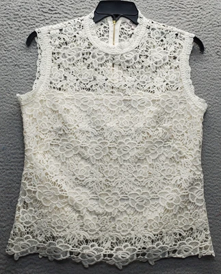 Camiseta sin mangas Nanette Lepore para mujer grande bronceada elástica crochet detalle de encaje cremallera trasera Foto 1 de 4