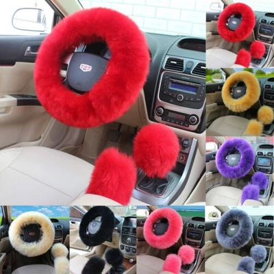 Car Steering Wheel Cover Fluffy Universal 3PCS Auto Styling Fur Wool Protector - Изображение 1 из 4