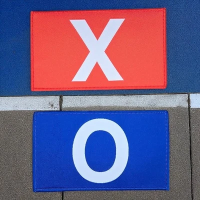 RED X & BLUE O 2pc SET SQUI D SURVIVAL GAME TV SHOW TACTICAL WOVEN IRON ON PATCH - Image 1 of 4