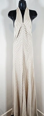 Maxi Vestido New York and Company Caqui Rayas Halter Top Sin Espalda - Talla 2XL Foto 1 de 4