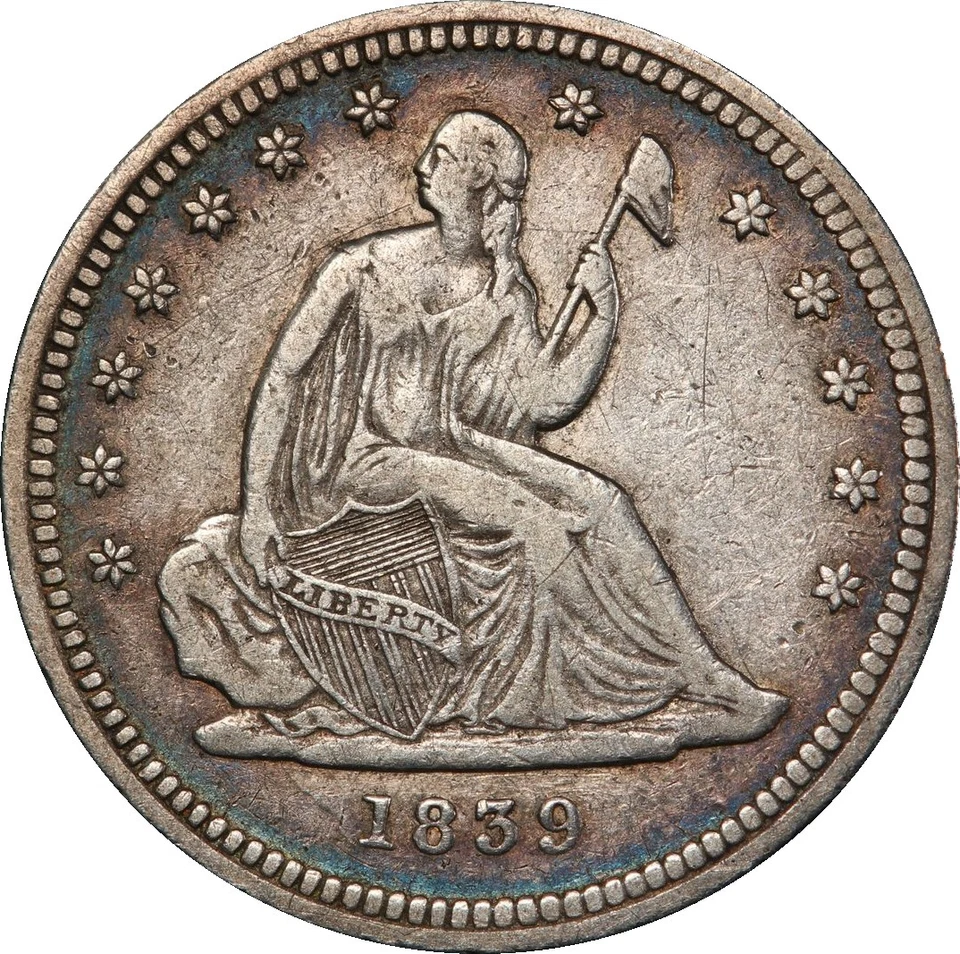 1839 VF25 Seated Quarter No Drapery PCGS 43135224 - Image 1 of 4