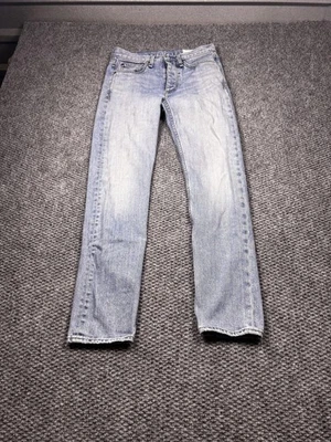 Jeans masculino rag & bone 30x32 ajuste lavagem leve 2 botões finos jeans mosca azul 5 bolsos - Imagem 1 de 4