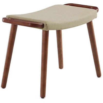 Manhattan Comfort Geta Linen Fabric/Wood Ottoman in Barley Cream/Antique Walnut - Image 1 of 4