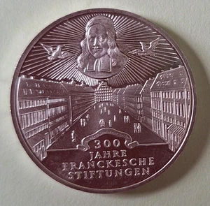 10 DM Gedenkmünze 1998 "300 Jahre Franckesche Stiftungen" , silber 925, Prst. A - Bild 1 von 4