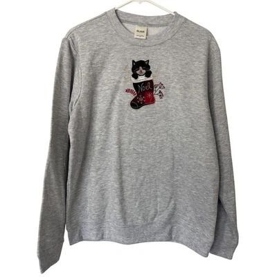 Blair Women's Gray Christmas Cat in Stocking Pullover Sweatshirt - Image 1 of 4