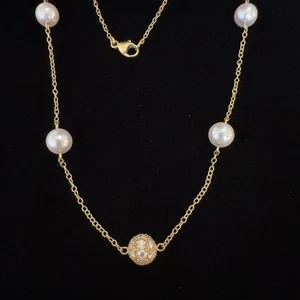 MIKIMOTO 18K Diamond & Pearl Station Necklace - Picture 1 of 14
