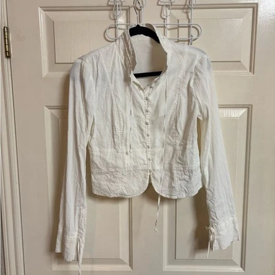 Blusa abstracta con botones Theory mezcla de lino Y2K Foto 1 de 4