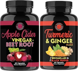 Angry Supplements Apple Cider Vinegar + Beet Root Powder 60ct Capsules & Turm... - Picture 1 of 5