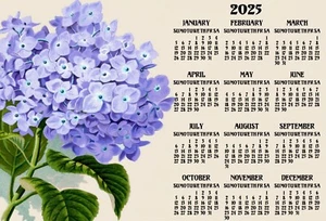 FIORE ORTENSIA FLOREALE VIOLA ANNUALE UFFICIO CUCINA FRIGO 2025 CALENDARIO MAGNETE - Foto 1 di 1
