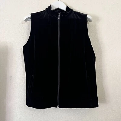 Chaleco de terciopelo negro Chico's para mujer talla 2 cremallera completa elástico bolsillos ligeros Foto 1 de 4