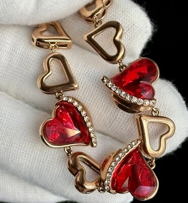 Red Crystal Heart Bracelet Rose Gold Plated Beautiful Adjustable 6in-8in Ladies - Image 1 of 4