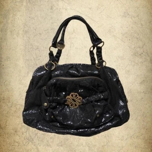 Mischa Barton Black Patent Snakeskin Slouchy Medium Shoulder Bag - Picture 1 of 5