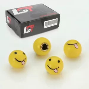 4x Ventilkappen Aluminium Reifen Ventil Emoji Smiley Zunge Gelb für MERCEDES - Bild 1 von 3