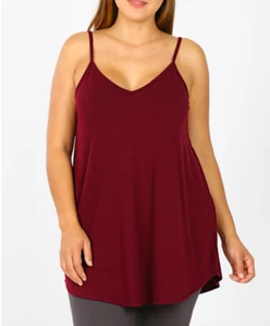 NUOVO Plus Size Loose Fit Swing Top Spaghetti Strap - Borgogna - XL/1X-2X-3X - Foto 1 di 1