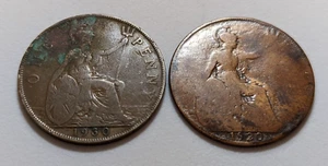 1920 and 1930 Great Britain Large Cents - UK One Penny - Picture 1 of 2