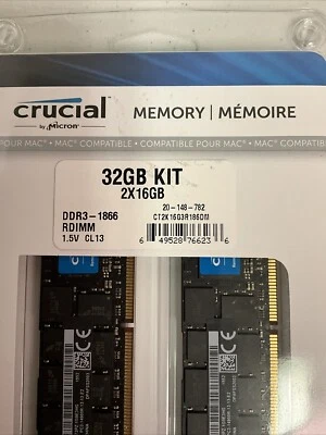 Crucial 3gb Kit 2x16gb DDDR3-1866 RDIMM 1.5v CL 13 “MAC” - Image 1 of 3