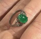 Vintage Chinese Emerald Green Jadeite Jade Fine Sterling Ring Ring Size 8 ~8.5