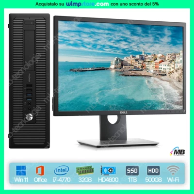 PC RINNOVATO HP WIN 11 INTEL i7 WI-FI 1TB SSD 32GB RAM OFFICE MONITOR DELL - Immagine 1 di 4