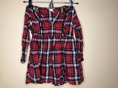 Cat & Jack Girls Size 4T Dress Baby Doll Plaid  1/4 Button Down Red Long Sleeve - Image 1 of 4