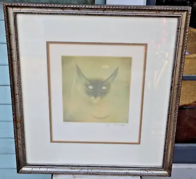 Vintage Enmarcado Siamese Gato, Numerados & Firmado, Pintura Litografía Grabado • 246.76€