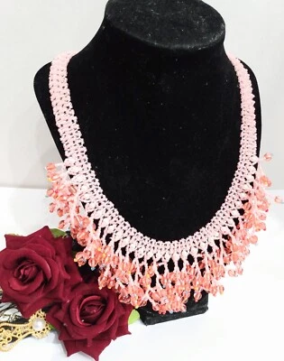 124 - Изящные стеклянные бусины нагрудник ошейник коренастый шикарный ручной работы 10» оранжево-розовый - Изображение 1 из 4