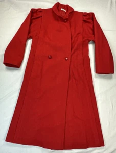 Vintage Jill Jr Women's Sz 10 Wool Red Trench Coat 2 Button Made USA Holiday - Picture 1 of 10