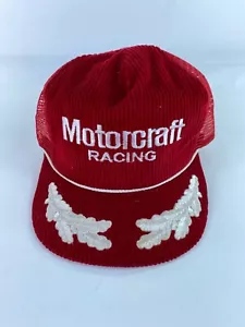 Vintage Motorcraft Racing Red Corduroy White Leaf Snapback Trucker Hat Cap USA - Picture 1 of 6