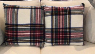 NIDO NOTTE ITALIA Throw Pillows Set/ 2 Ivory Plaid 20”X20”  Soft Flannel NWT - Image 1 of 4