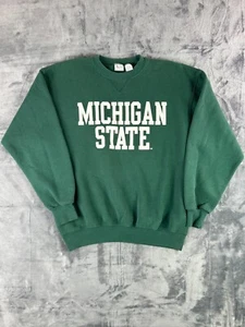 Vintage Michigan State Sweatshirt Soffe Green USA Made Crewneck Mens L - Picture 1 of 7